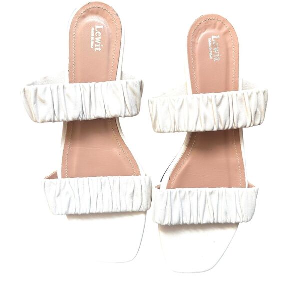 LEWIT Italian Leather Ruched Sandal Cream Sz 40 - Picture 2 of 4